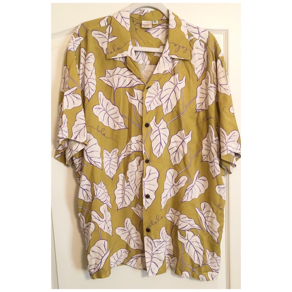 Lola Simply Sisters Men's Olive Floral Aloha Button Down Shirt XL Lightweight